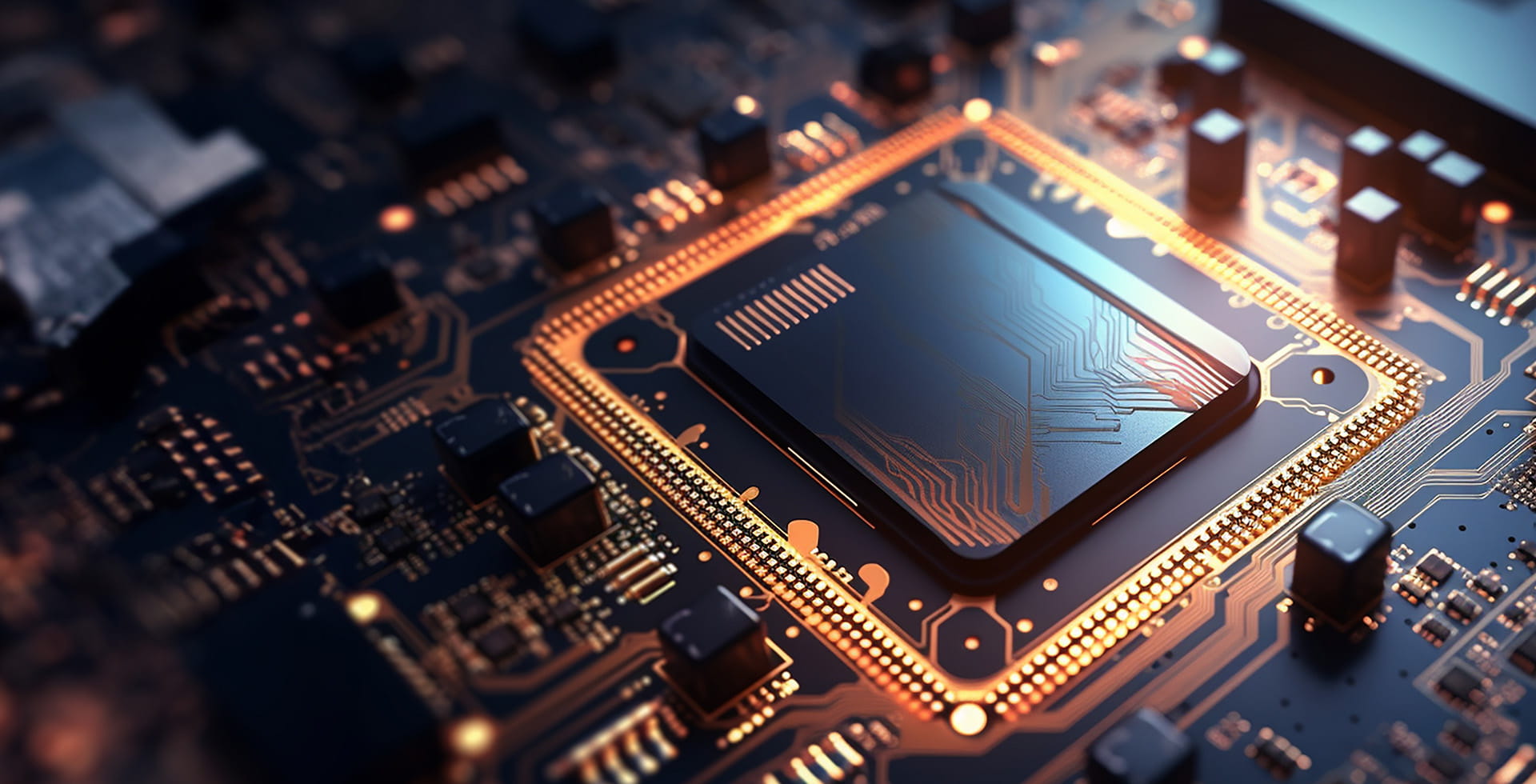 Glowing Microchip with Digital Code on Circuit
